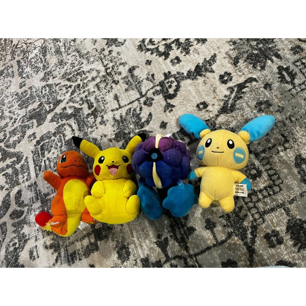 Tomy Pokemon Plush Toy Figures, Pikachu, Charmander, Minun, Cosmog